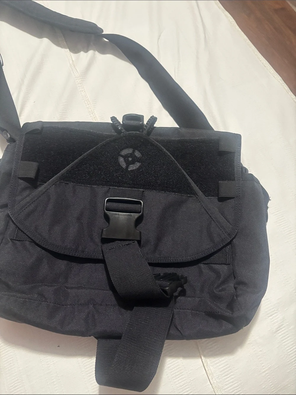 Men's Black Tactical Messenger Bag with Secure Buckle